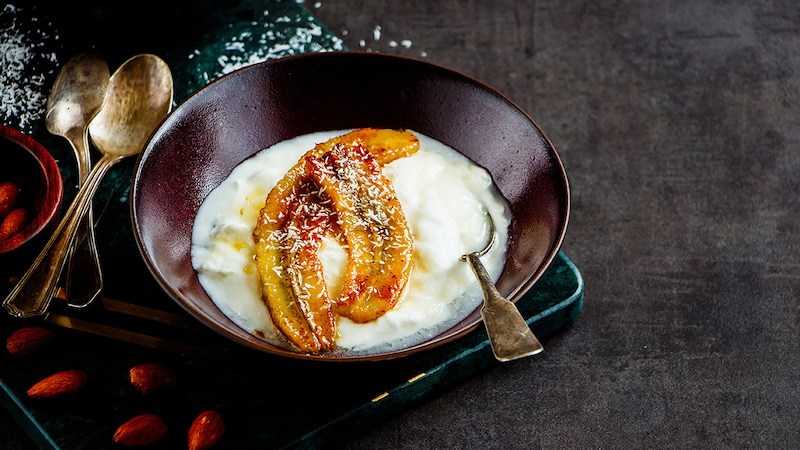 Gegrilde banaan met Griekse yoghurt