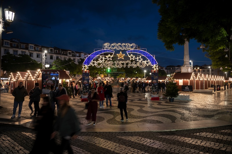 Kerstmarkten Rossio Square Lissabon
